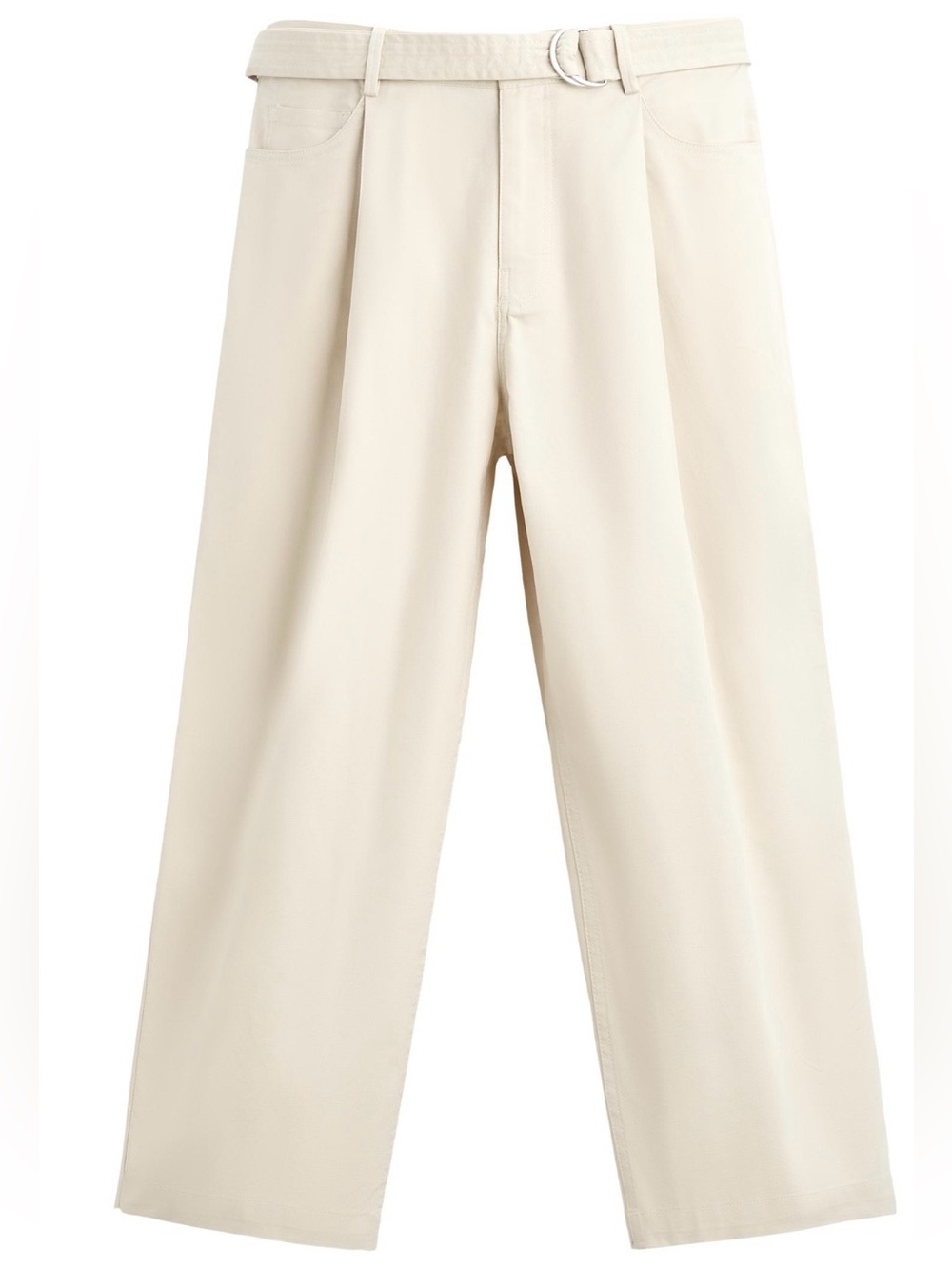 Zara Cream Wide-Leg Cropped Trousers with Belt